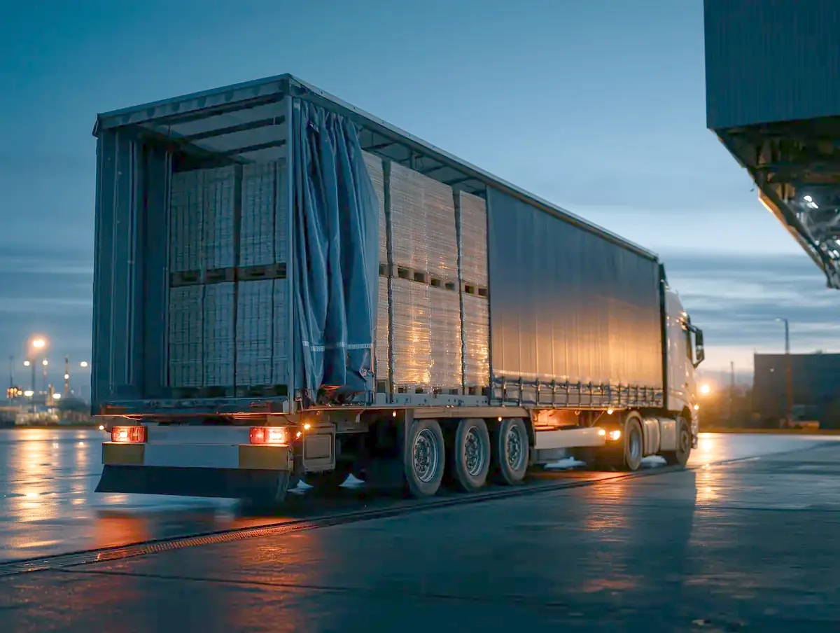 Truck with curtain-side trailer ready for a trip to Central Asia